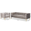 Baxton Studio Zanetta Gray Velvet Gold Finished 2-Piece Sofa and Lounge Chair Set 153-9689-8324